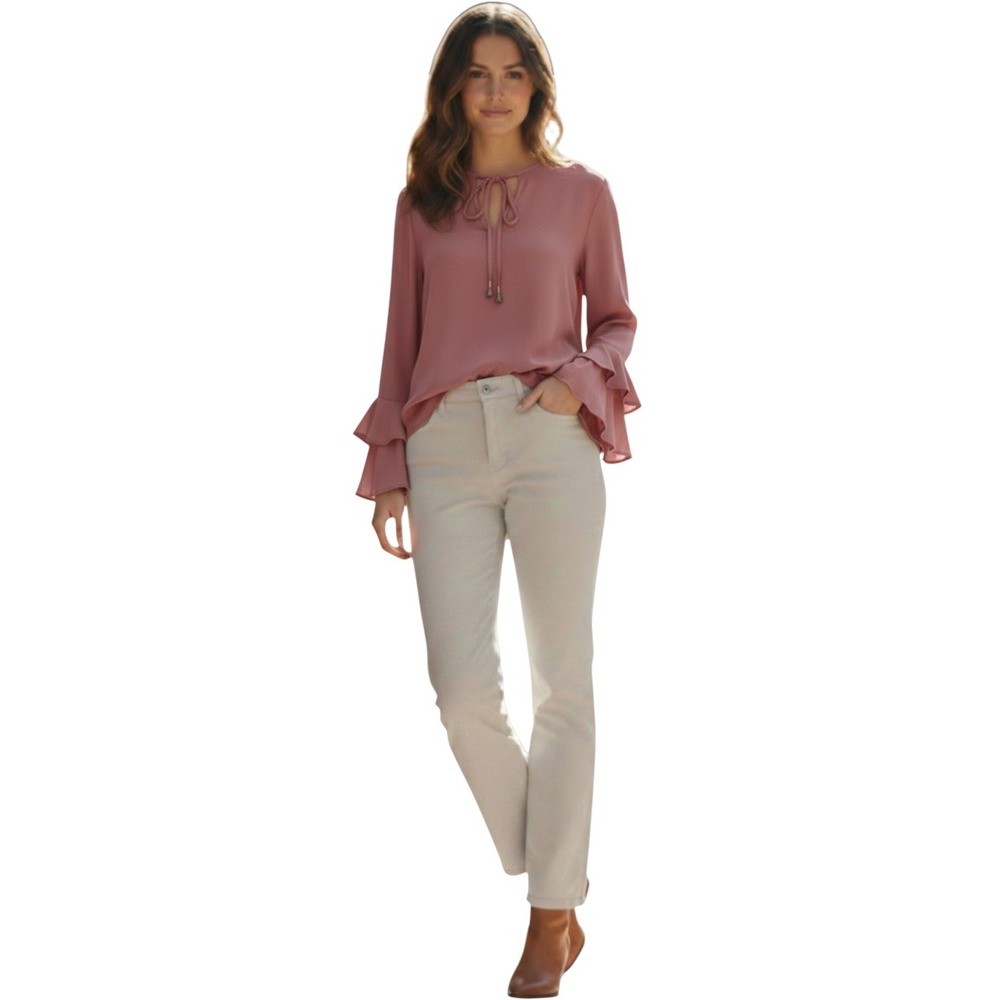 Maven West Anthropologie Mauve Ruffle Sleeve Tie Neck Boho Blouse Top M